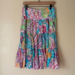 Lauren Ralph Lauren Multicolor Paisley Linen Midi Skirt